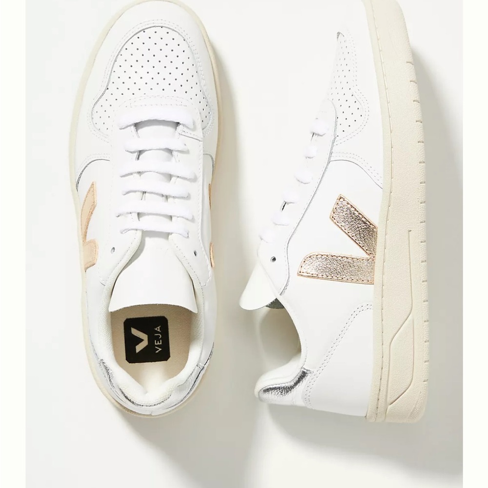 Veja White and Gold Sneakers with Minimalist Design